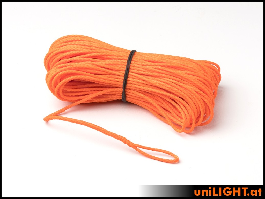 Windenseil 2.0mm, 360daN Reißkraft, ORANGE, 30m, einseitig gespleißt